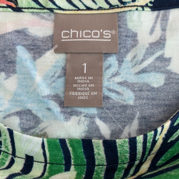 NWT Chicos Cotton Modal Navy Print Elbow Sleeve Tee Sz M - Picture 2 of 8